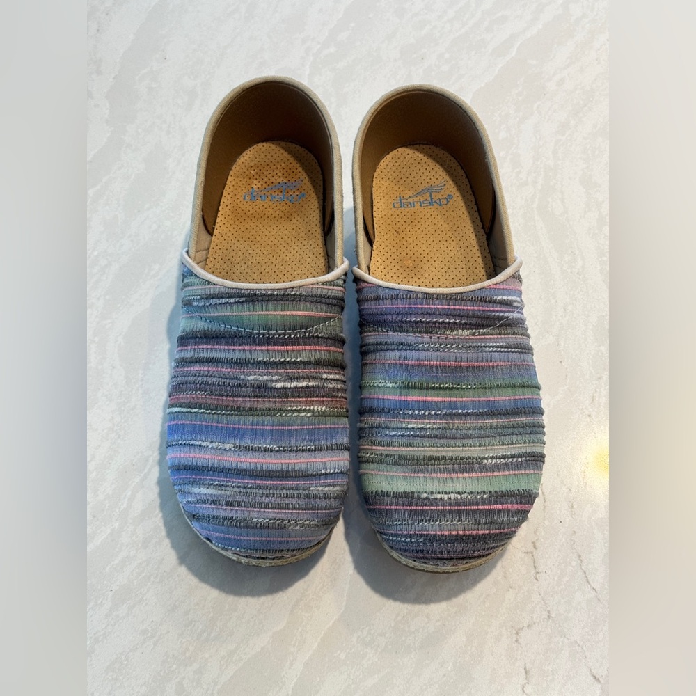 Dansko Multicolor Striped Slip-On Clogs